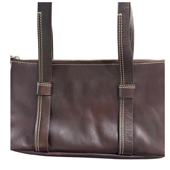 Pendleton Brown Leather Handbag Purse Satchel Plaid Interior - Picture 2 of 8